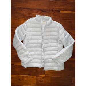 Hering Puffer Jacket Womens Size Medium Light Grey Excellent Quilted Mock Neck